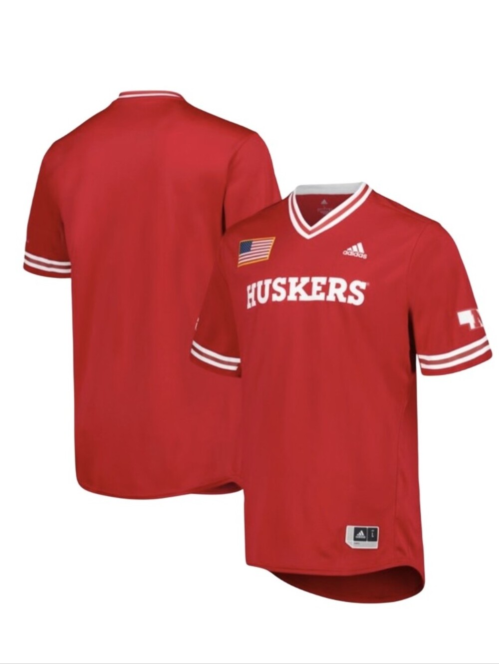 #X13 adidas Huskers Red and White V-Neck Fan Jersey